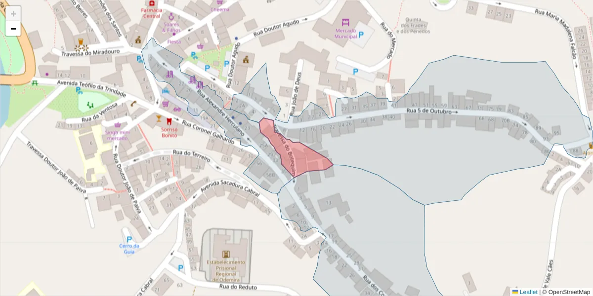 Mapa detalhado do código postal 7630-185 com limites, códigos postais vizinhos e agências dos correios
