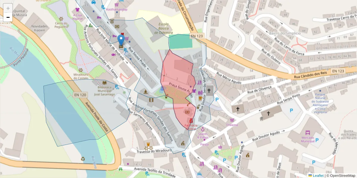 Mapa detalhado do código postal 7630-191 com limites, códigos postais vizinhos e agências dos correios