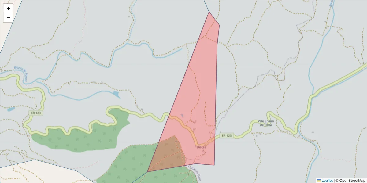 Mapa detalhado do código postal 7630-223 com limites, códigos postais vizinhos e agências dos correios
