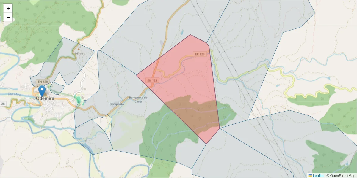 Mapa detalhado do código postal 7630-227 com limites, códigos postais vizinhos e agências dos correios