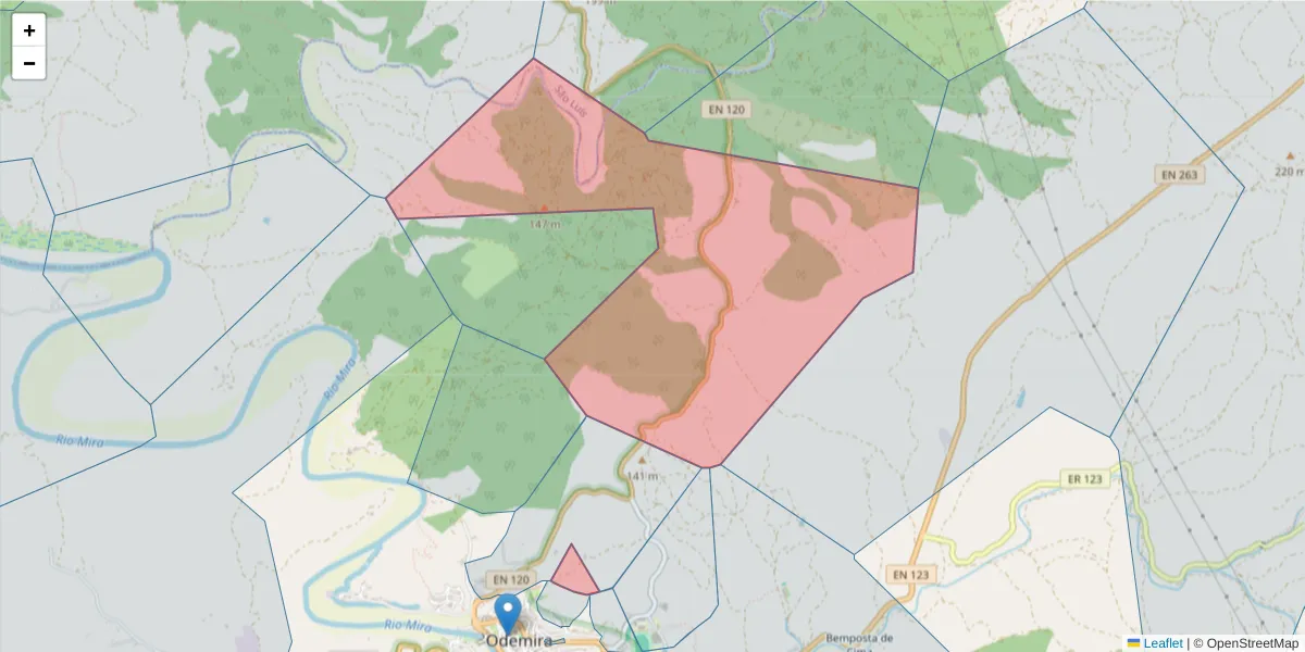 Mapa detalhado do código postal 7630-234 com limites, códigos postais vizinhos e agências dos correios