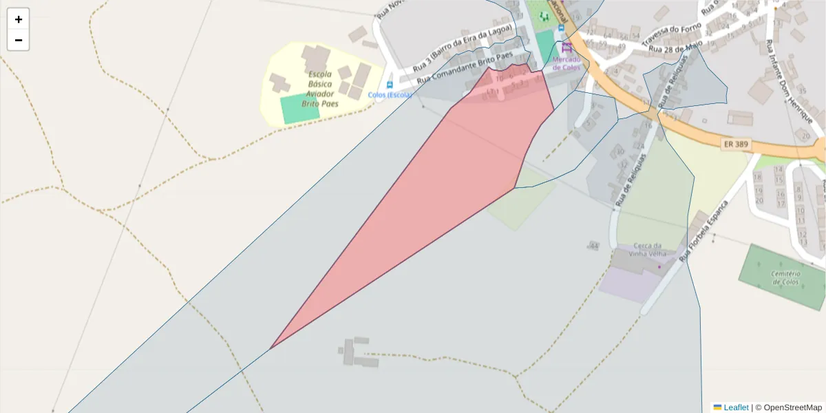 Mapa detalhado do código postal 7630-301 com limites, códigos postais vizinhos e agências dos correios
