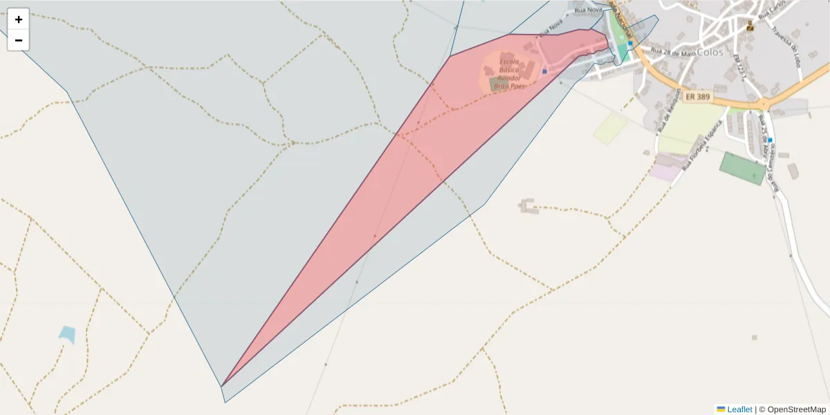 Mapa detalhado do código postal 7630-304 com limites, códigos postais vizinhos e agências dos correios