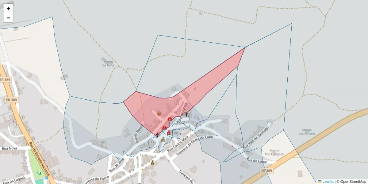 Mapa detalhado do código postal 7630-325 com limites, códigos postais vizinhos e agências dos correios