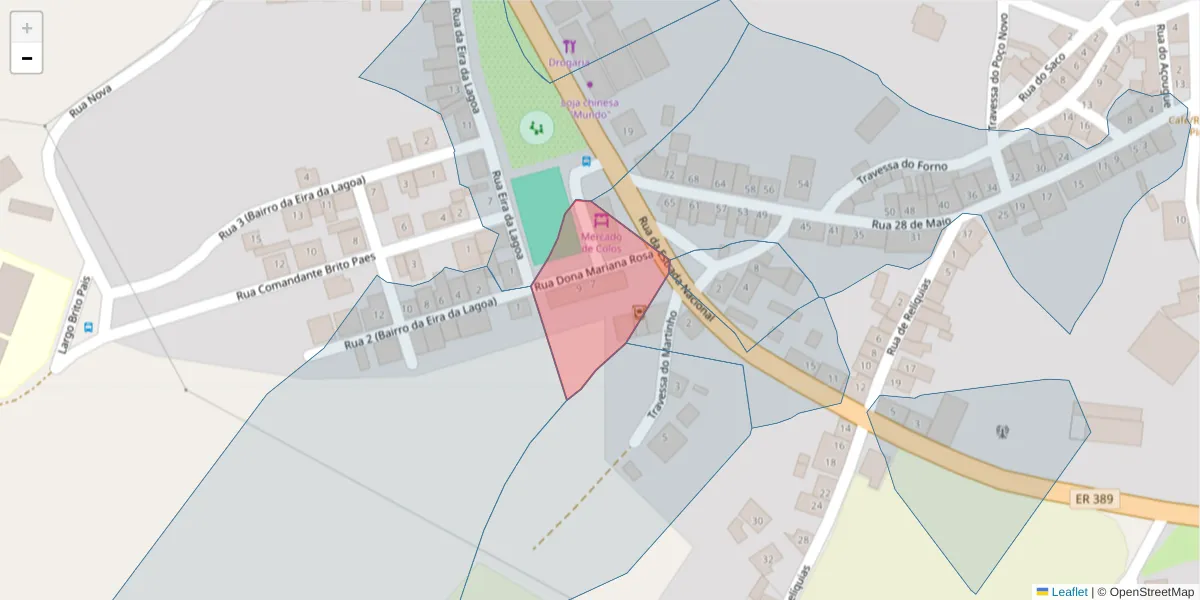 Mapa detalhado do código postal 7630-326 com limites, códigos postais vizinhos e agências dos correios