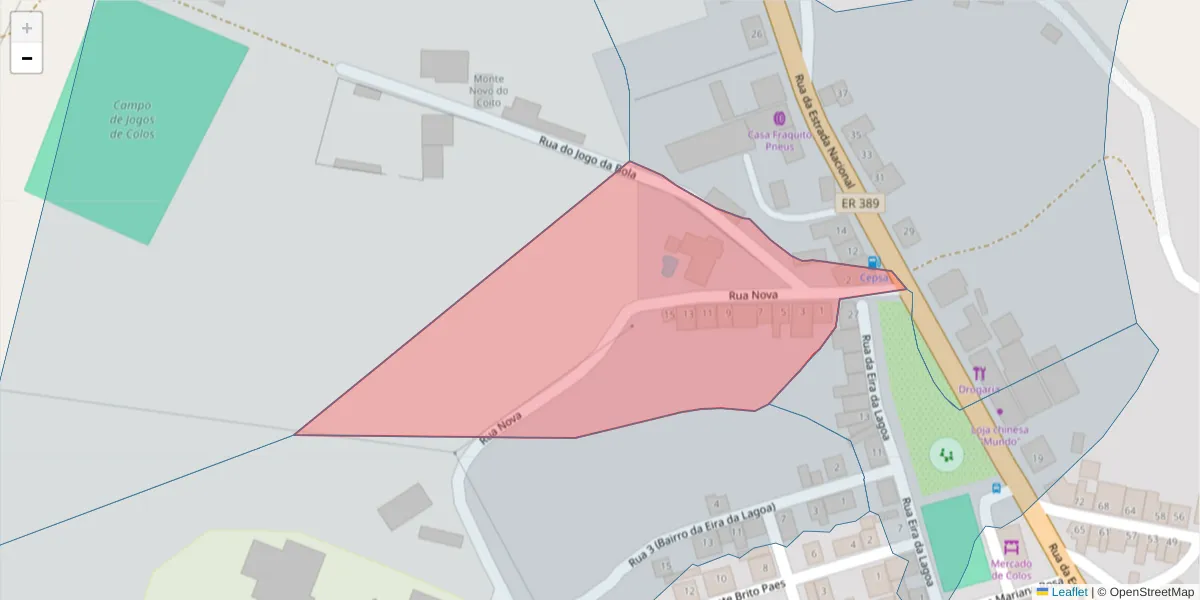 Mapa detalhado do código postal 7630-329 com limites, códigos postais vizinhos e agências dos correios