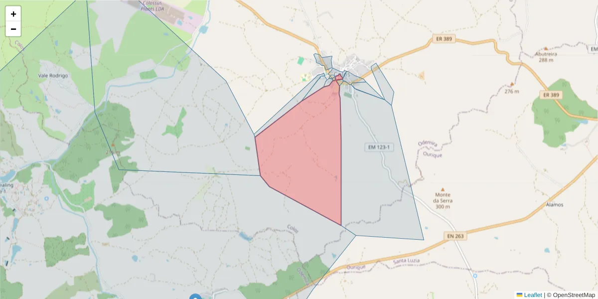 Mapa detalhado do código postal 7630-334 com limites, códigos postais vizinhos e agências dos correios