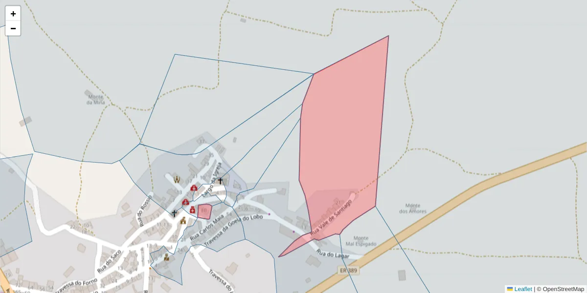 Mapa detalhado do código postal 7630-341 com limites, códigos postais vizinhos e agências dos correios