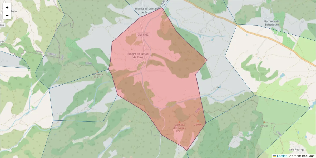 Mapa detalhado do código postal 7630-366 com limites, códigos postais vizinhos e agências dos correios