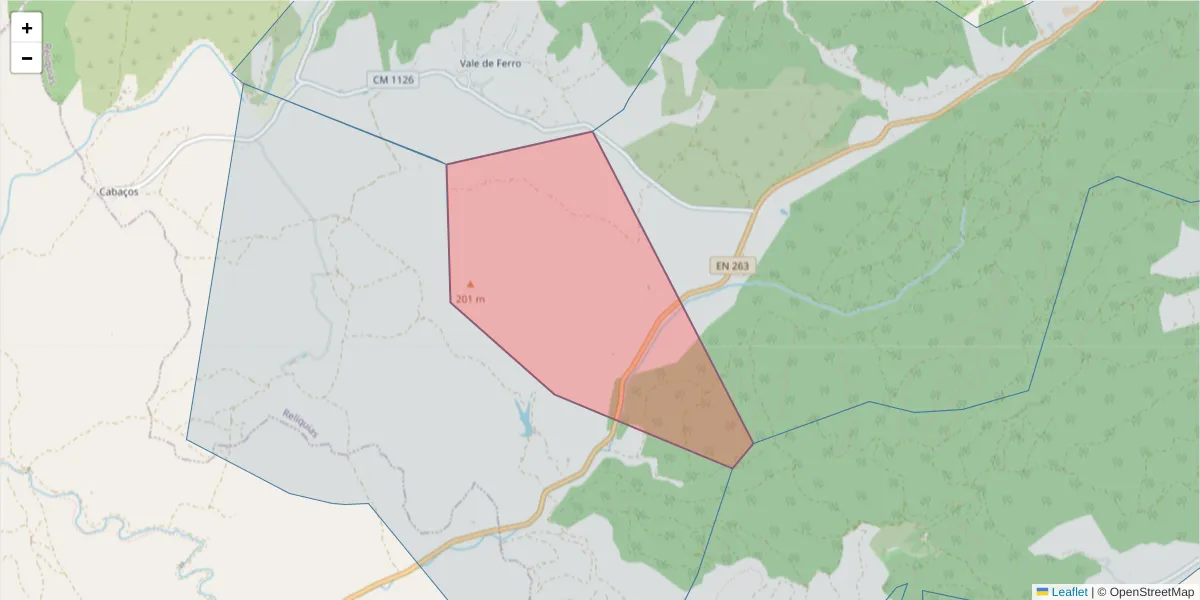 Mapa detalhado do código postal 7630-402 com limites, códigos postais vizinhos e agências dos correios