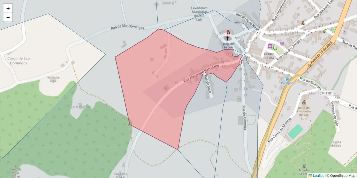 Mapa detalhado do código postal 7630-454 com limites, códigos postais vizinhos e agências dos correios