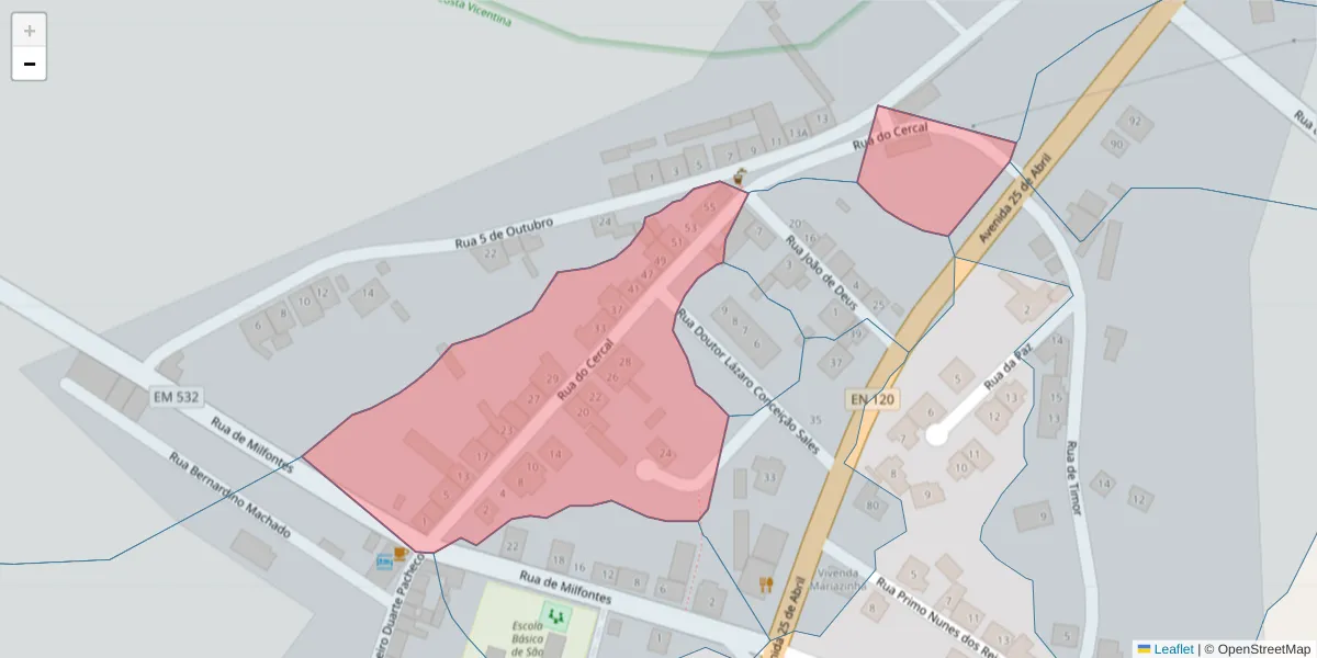 Mapa detalhado do código postal 7630-460 com limites, códigos postais vizinhos e agências dos correios
