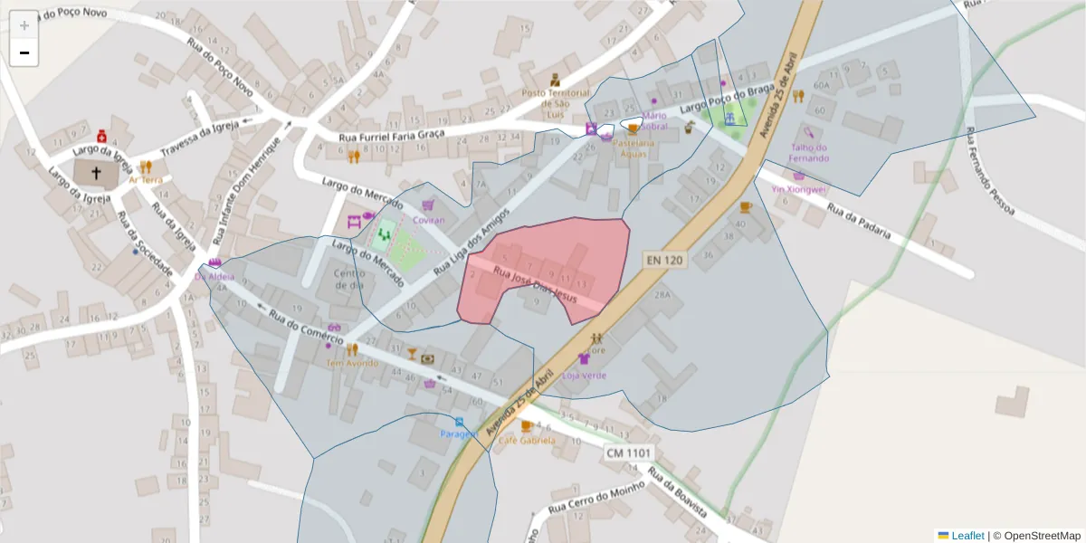 Mapa detalhado do código postal 7630-470 com limites, códigos postais vizinhos e agências dos correios