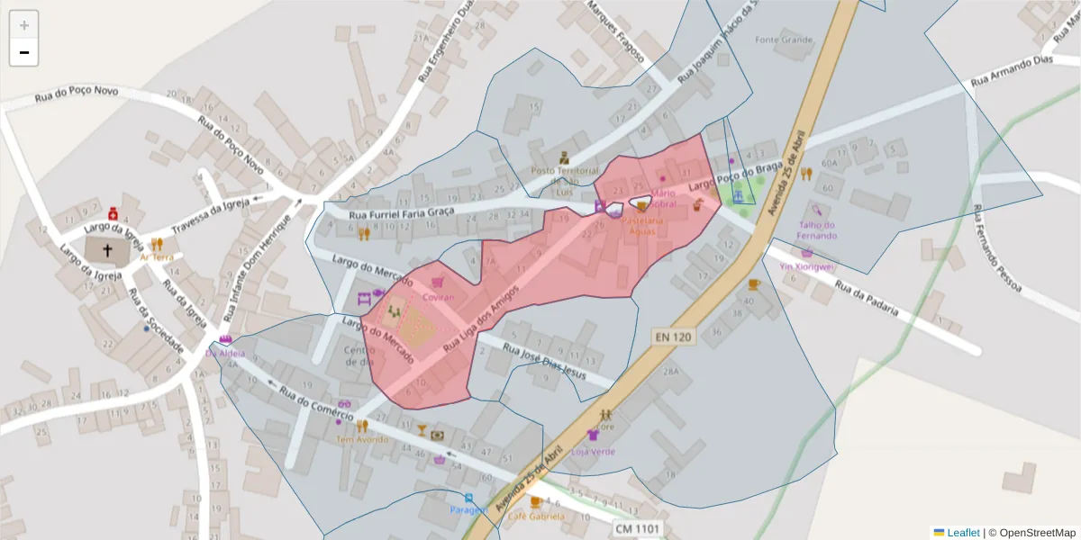 Mapa detalhado do código postal 7630-472 com limites, códigos postais vizinhos e agências dos correios