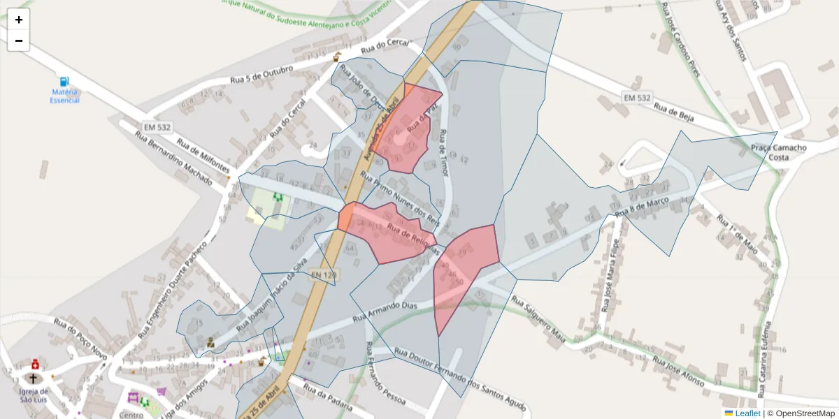 Mapa detalhado do código postal 7630-482 com limites, códigos postais vizinhos e agências dos correios