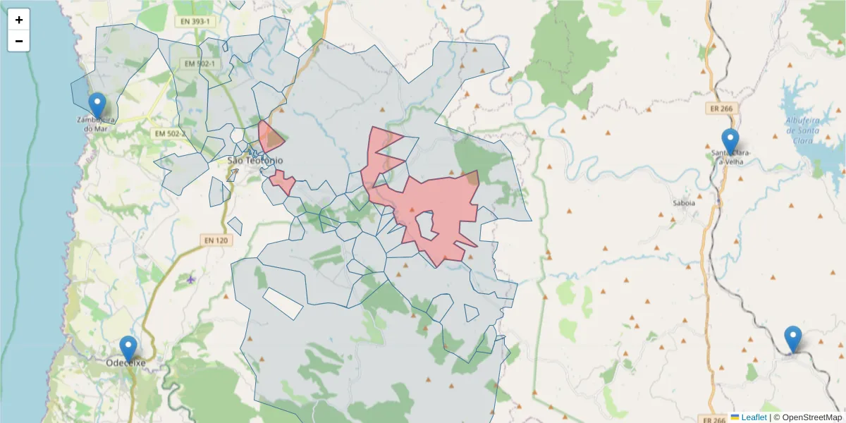 Mapa detalhado do código postal 7630-560 com limites, códigos postais vizinhos e agências dos correios