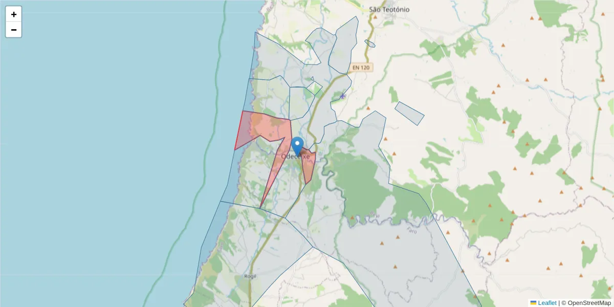 Mapa detalhado do código postal 7630-565 com limites, códigos postais vizinhos e agências dos correios