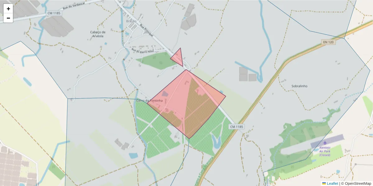 Mapa detalhado do código postal 7630-571 com limites, códigos postais vizinhos e agências dos correios