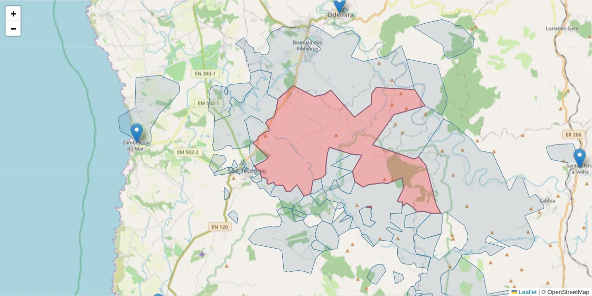 Mapa detalhado do código postal 7630-572 com limites, códigos postais vizinhos e agências dos correios