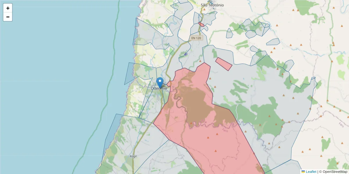 Mapa detalhado do código postal 7630-592 com limites, códigos postais vizinhos e agências dos correios