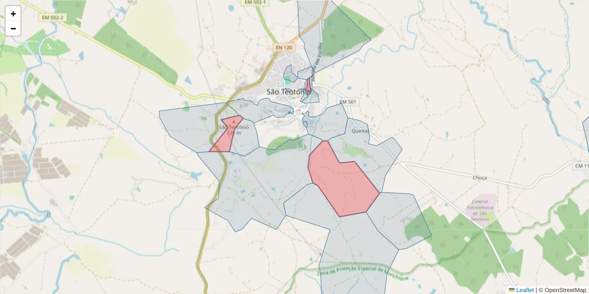 Mapa detalhado do código postal 7630-620 com limites, códigos postais vizinhos e agências dos correios