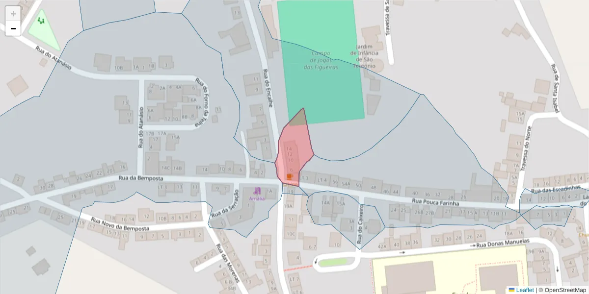Mapa detalhado do código postal 7630-621 com limites, códigos postais vizinhos e agências dos correios