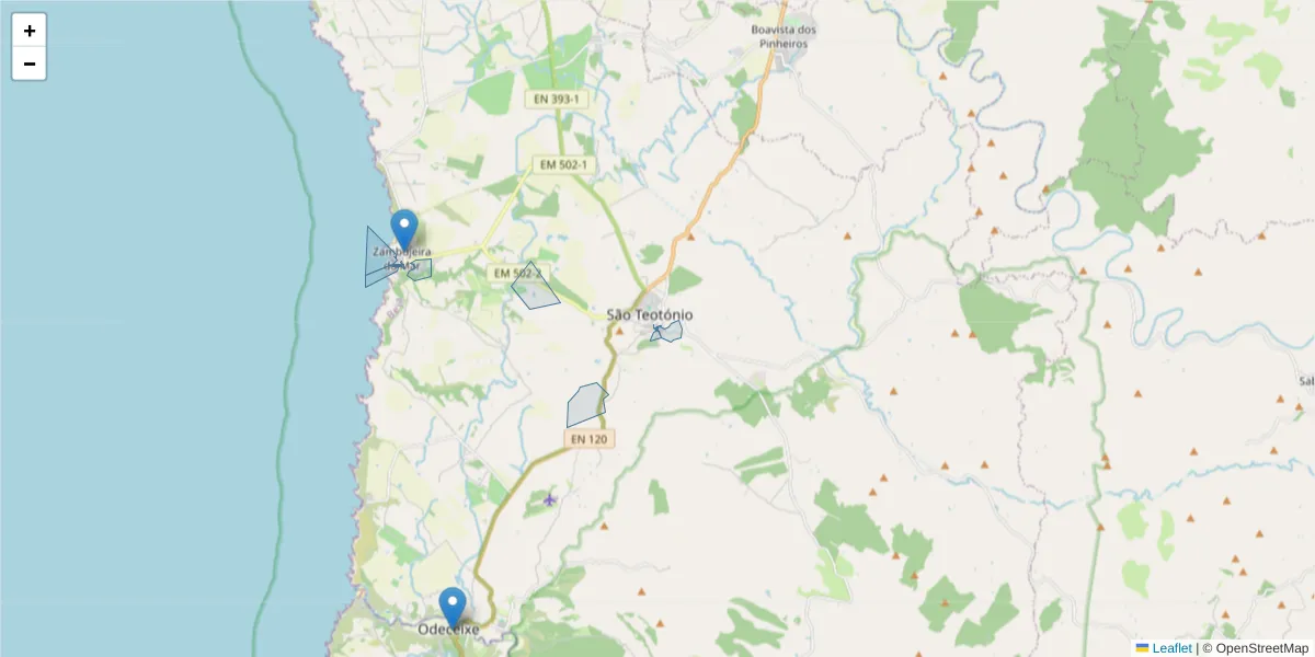 Mapa detalhado do código postal 7630-626 com limites, códigos postais vizinhos e agências dos correios