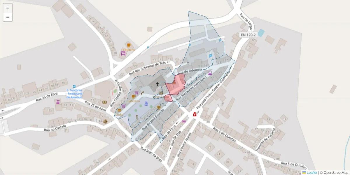 Mapa detalhado do código postal 7630-635 com limites, códigos postais vizinhos e agências dos correios
