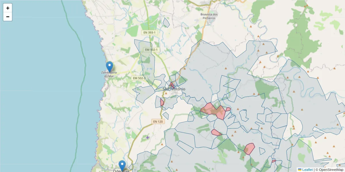 Mapa detalhado do código postal 7630-638 com limites, códigos postais vizinhos e agências dos correios