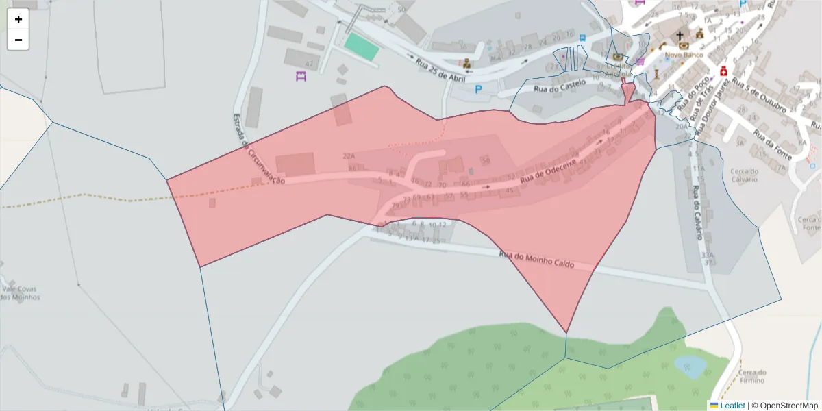 Mapa detalhado do código postal 7630-640 com limites, códigos postais vizinhos e agências dos correios