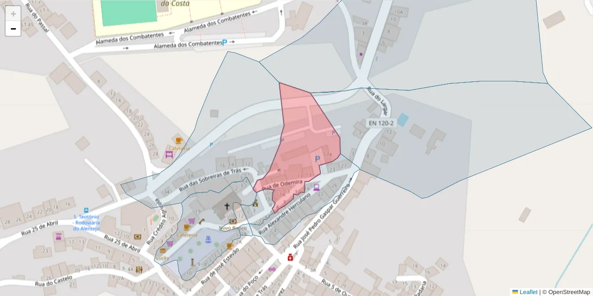 Mapa detalhado do código postal 7630-641 com limites, códigos postais vizinhos e agências dos correios