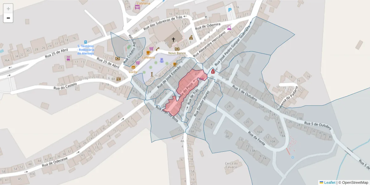 Mapa detalhado do código postal 7630-645 com limites, códigos postais vizinhos e agências dos correios