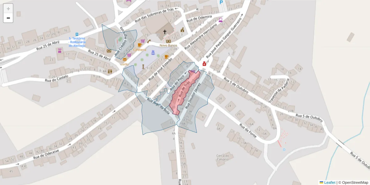 Mapa detalhado do código postal 7630-654 com limites, códigos postais vizinhos e agências dos correios