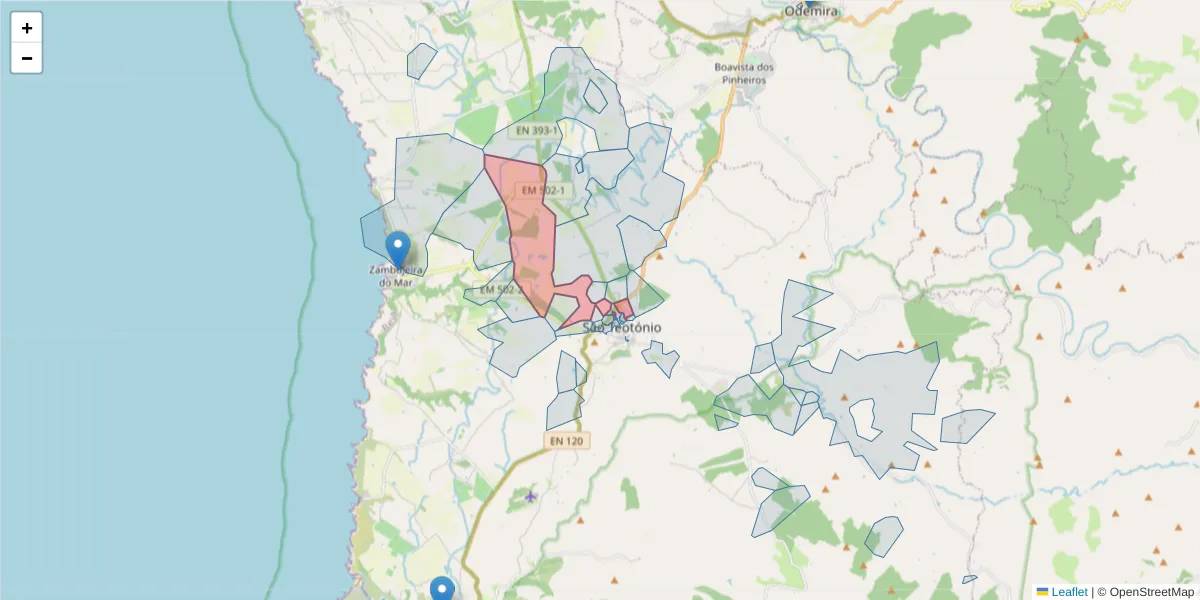 Mapa detalhado do código postal 7630-671 com limites, códigos postais vizinhos e agências dos correios