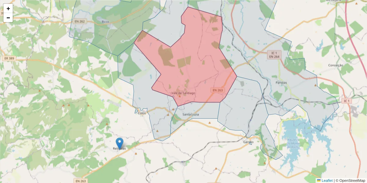 Mapa detalhado do código postal 7630-698 com limites, códigos postais vizinhos e agências dos correios