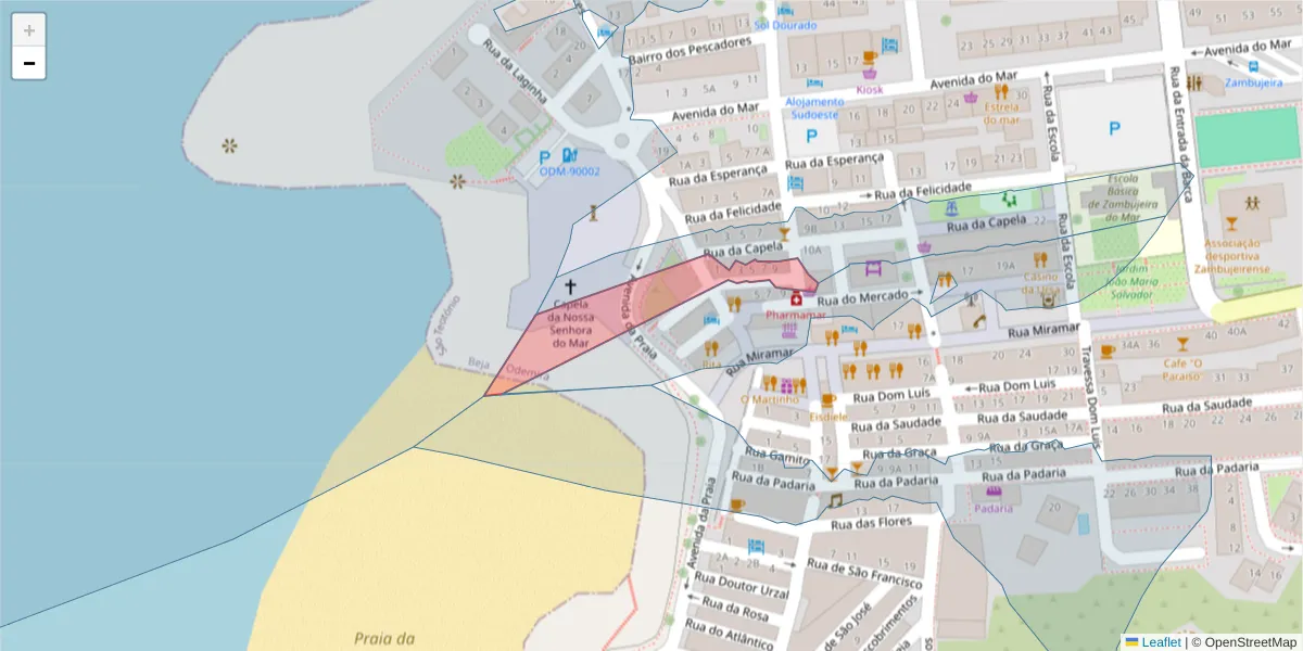 Mapa detalhado do código postal 7630-763 com limites, códigos postais vizinhos e agências dos correios