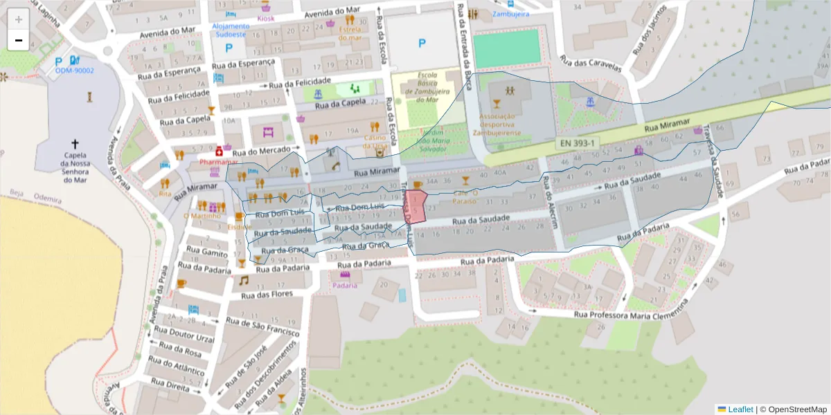 Mapa detalhado do código postal 7630-770 com limites, códigos postais vizinhos e agências dos correios