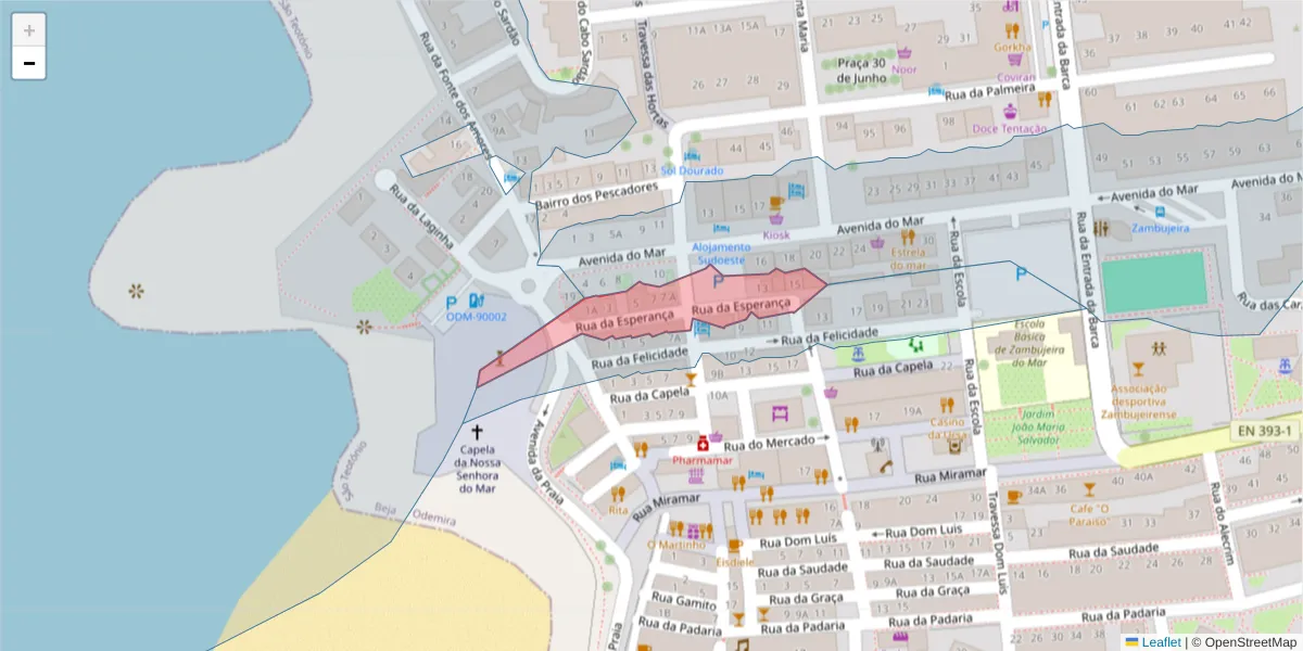 Mapa detalhado do código postal 7630-773 com limites, códigos postais vizinhos e agências dos correios