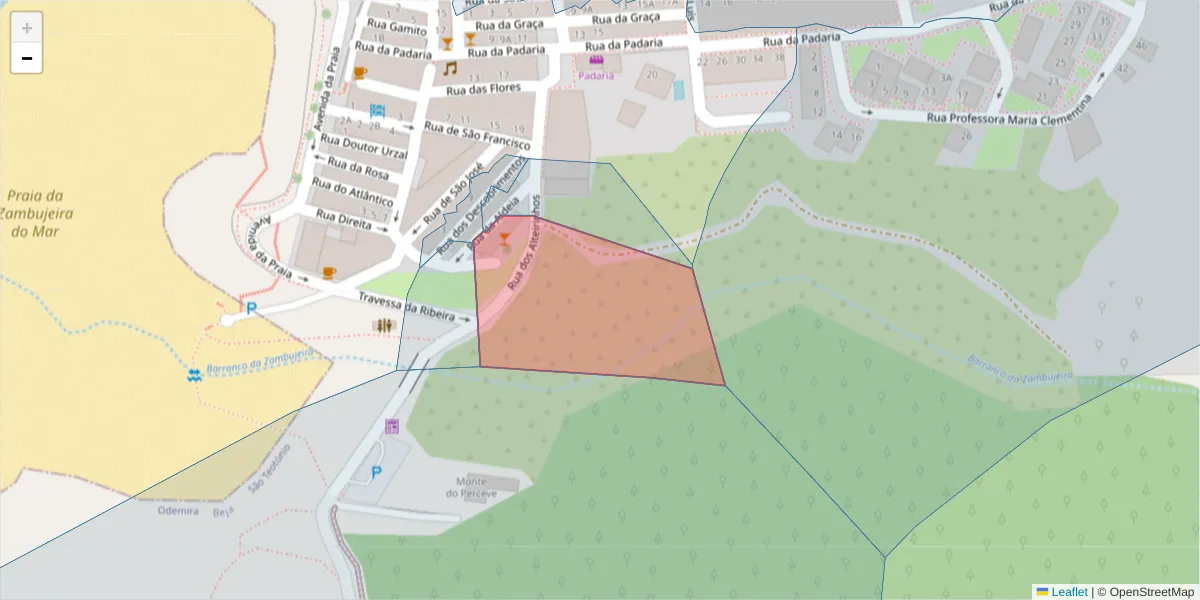 Mapa detalhado do código postal 7630-779 com limites, códigos postais vizinhos e agências dos correios