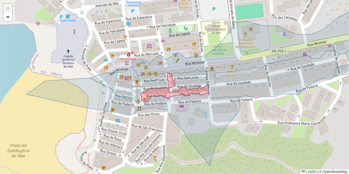 Mapa detalhado do código postal 7630-780 com limites, códigos postais vizinhos e agências dos correios