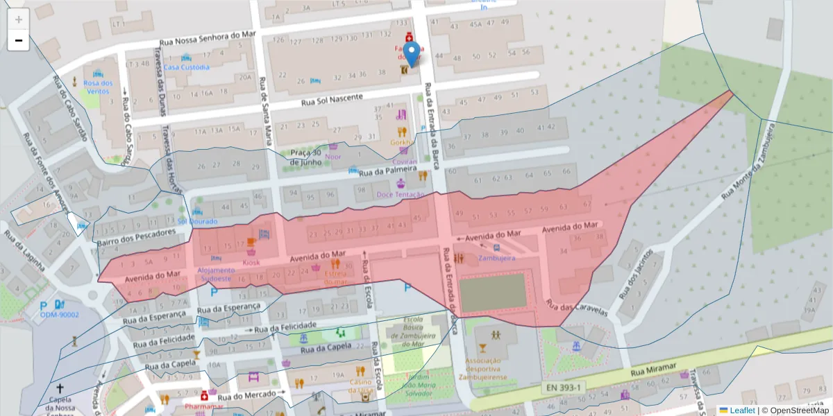 Mapa detalhado do código postal 7630-785 com limites, códigos postais vizinhos e agências dos correios