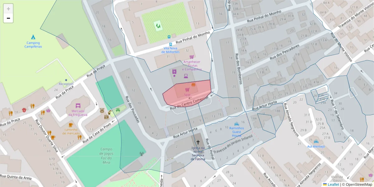Mapa detalhado do código postal 7645-000 com limites, códigos postais vizinhos e agências dos correios