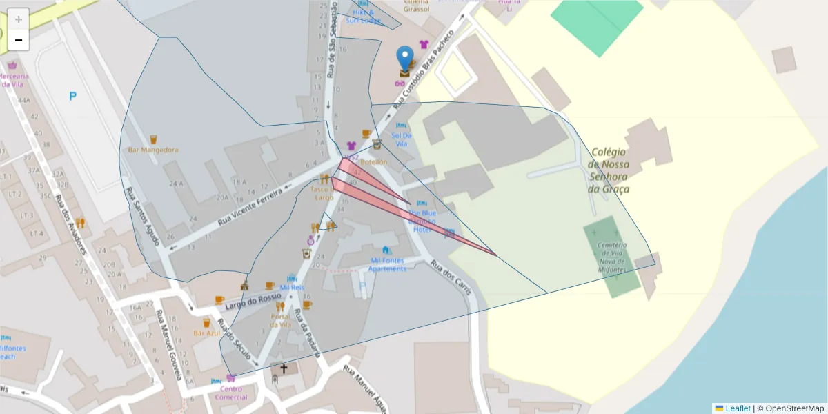 Mapa detalhado do código postal 7645-217 com limites, códigos postais vizinhos e agências dos correios