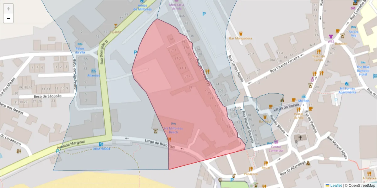 Mapa detalhado do código postal 7645-225 com limites, códigos postais vizinhos e agências dos correios