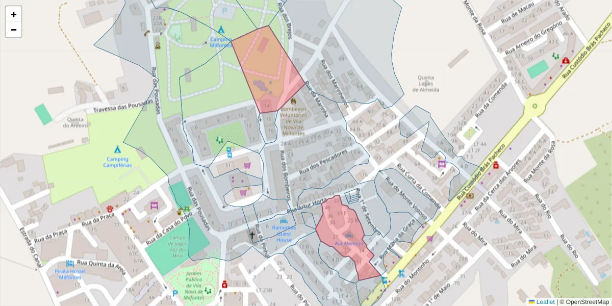Mapa detalhado do código postal 7645-231 com limites, códigos postais vizinhos e agências dos correios