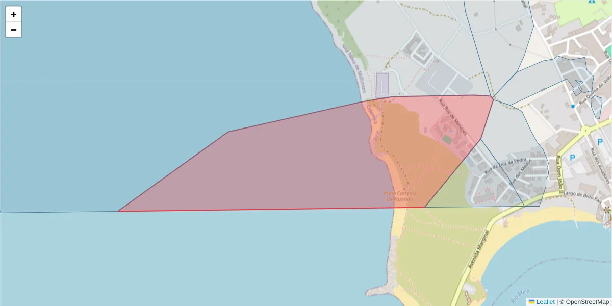 Mapa detalhado do código postal 7645-259 com limites, códigos postais vizinhos e agências dos correios