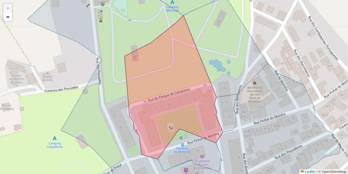 Mapa detalhado do código postal 7645-294 com limites, códigos postais vizinhos e agências dos correios