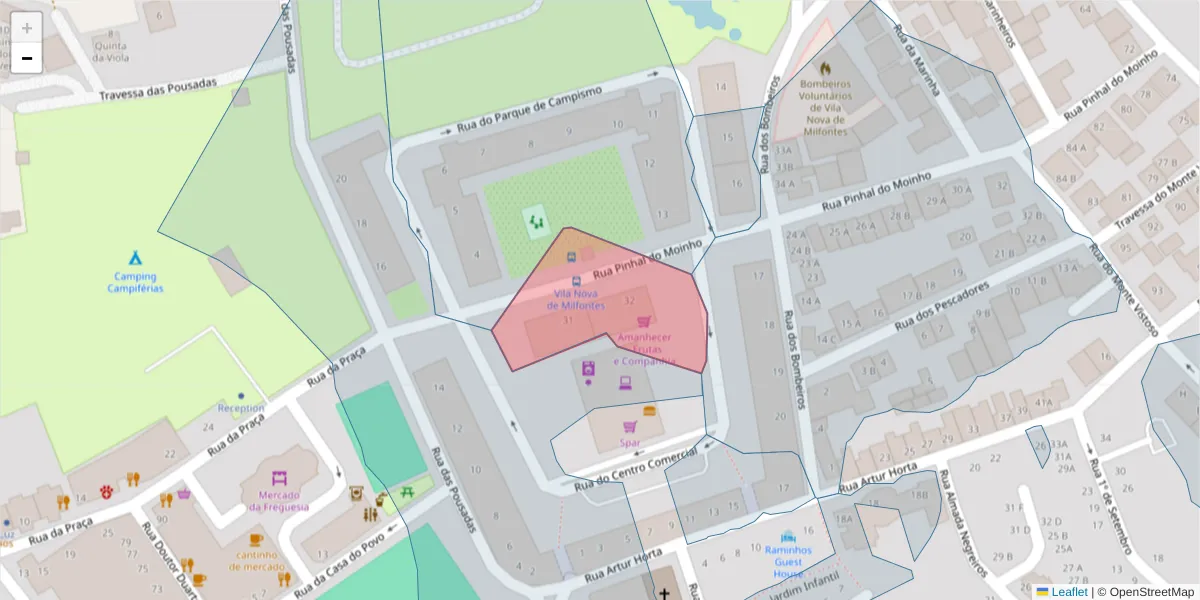 Mapa detalhado do código postal 7645-295 com limites, códigos postais vizinhos e agências dos correios