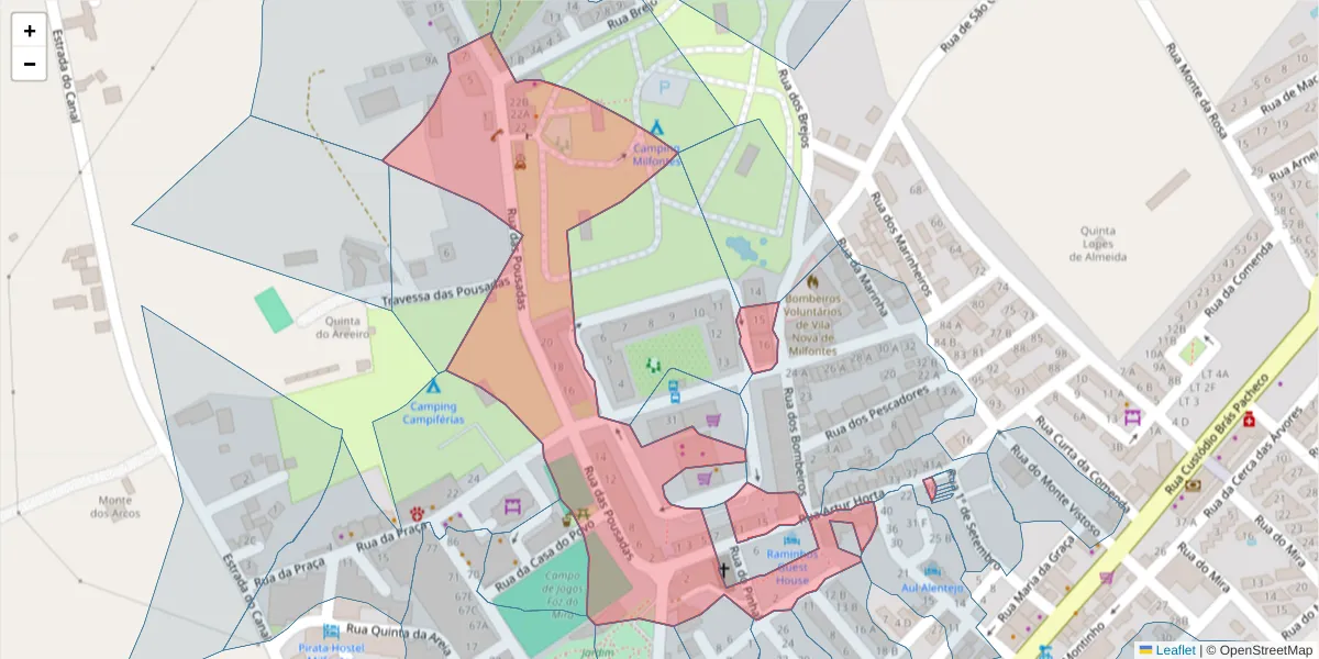 Mapa detalhado do código postal 7645-296 com limites, códigos postais vizinhos e agências dos correios