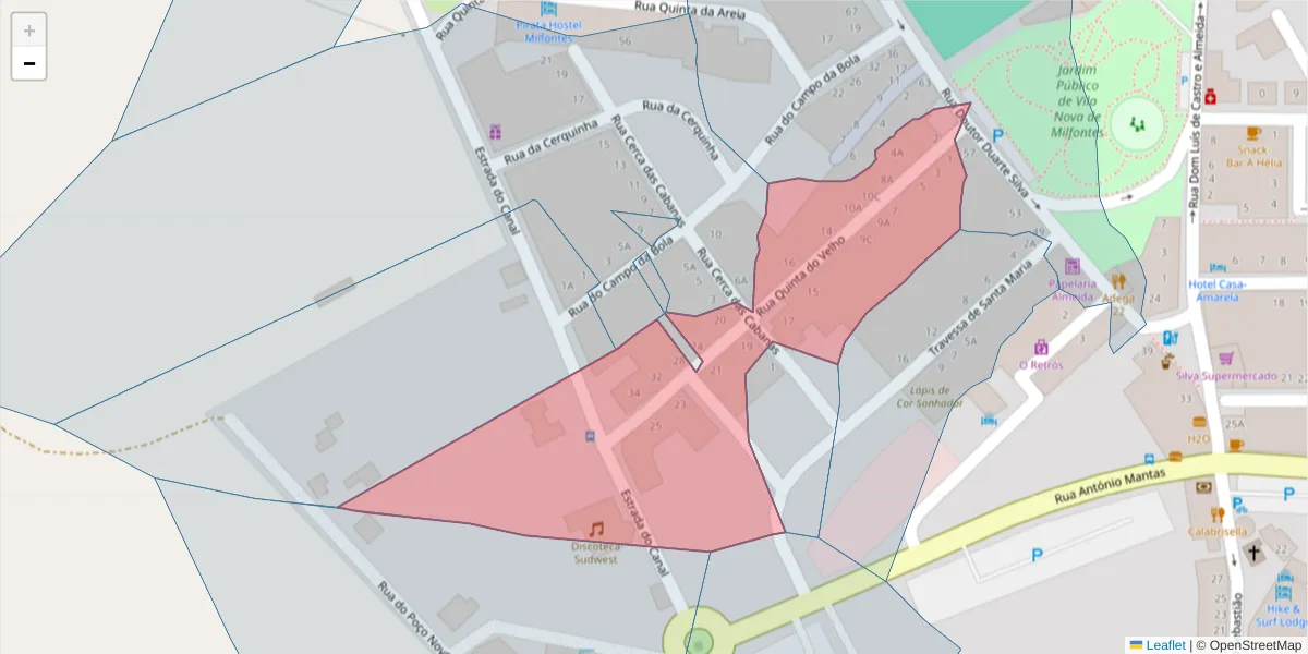 Mapa detalhado do código postal 7645-305 com limites, códigos postais vizinhos e agências dos correios